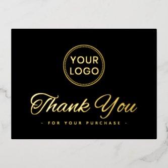 Custom logo foil elegant black thank you postcard