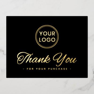 Custom logo foil elegant black thank you postcard