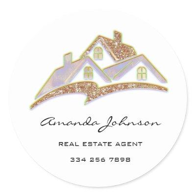Custom Logo House Real Estate Agent Pink Purple Classic Round Sticker