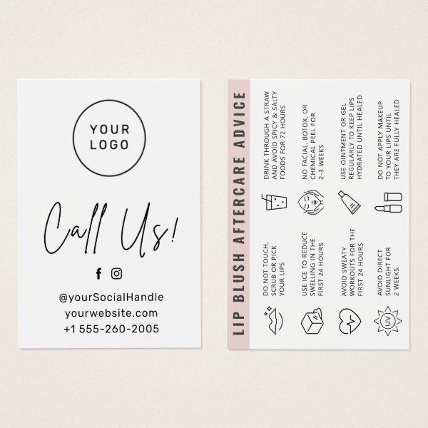 Custom Logo Lip Blush Aftercare Instructions Card