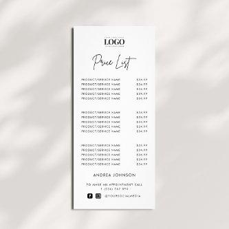 Custom Logo Minimalist Services Script Price List Rack Card