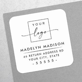 Custom logo modern minimalist white return address square sticker