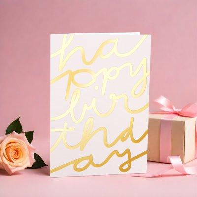 Custom Logo Office Stylish Modern Happy Birthday Foil Greeting Card