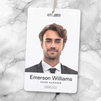 Custom logo photo white modern employee name id badge