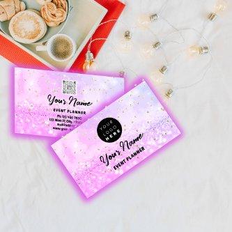 Custom Logo QR Code Holographic Glitter Pink Appointment Card