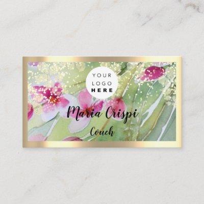 Custom Logo QRCode Social Gold Mint Pink Flowers