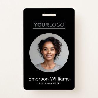 Custom logo round photo black employee name id badge