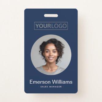 Custom logo round photo blue employee name id badge