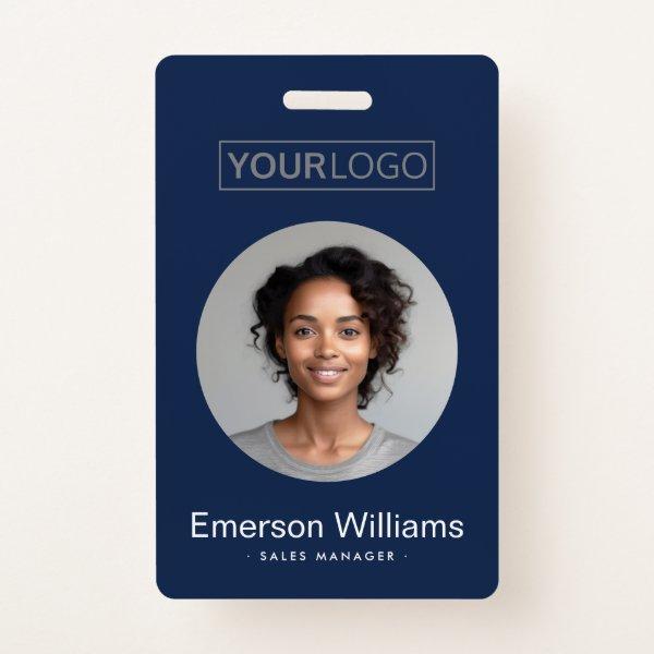 Custom logo round photo blue employee name id badge