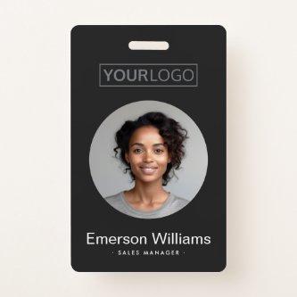 Custom logo round photo dark gray employee name id badge