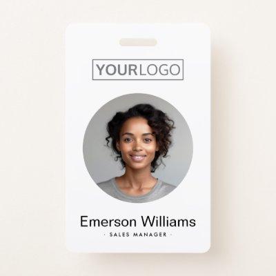 Custom logo round photo white employee name id badge