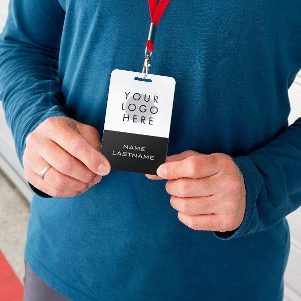 Custom Logo Simple Modern Black White Name Badge