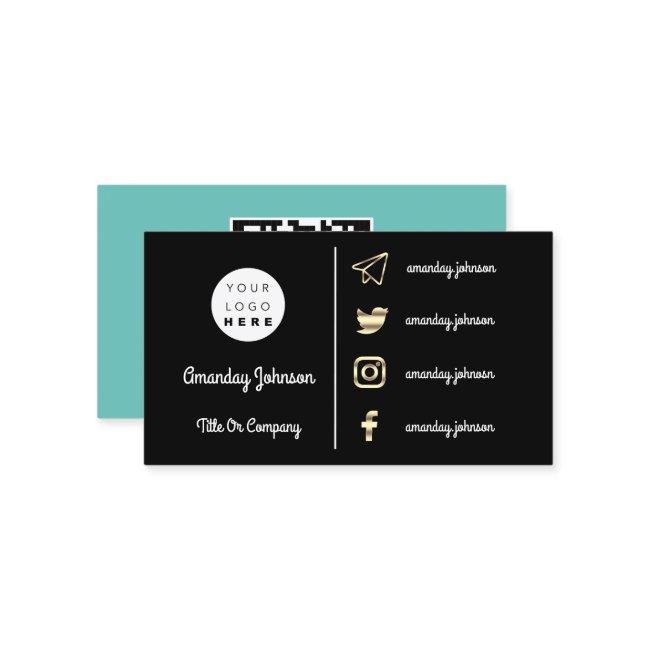Custom Logo Social Media Gold QR Code Aqua Black