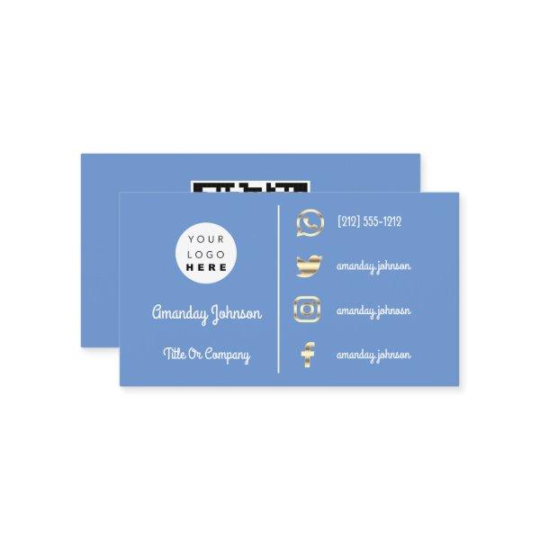 Custom Logo Social Media Gold QR Code Blue Pastel