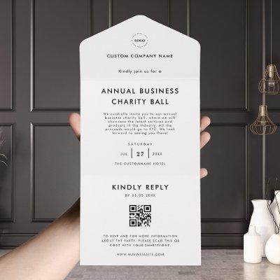 Custom Logo White QR Code RSVP Business Event All In One Invitation