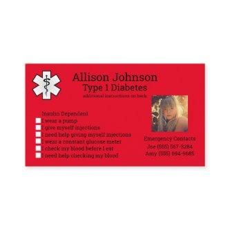 Custom Medical Alert Card Emergency Contacts