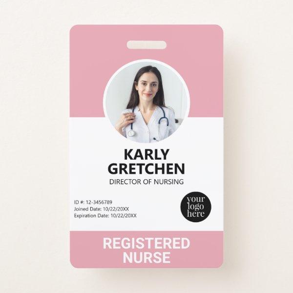Custom Modern Hospital Employee Photo ID Pink Badge