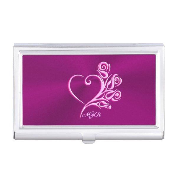 Custom monogram, Mauve Stylized Heart and Roses  Case