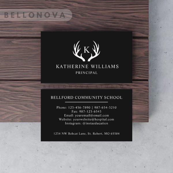 Custom Name Black And White Deer Antler Monogram