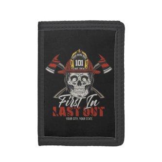 Custom NAME Firefighter First In Last Out Fireman  Trifold Wallet