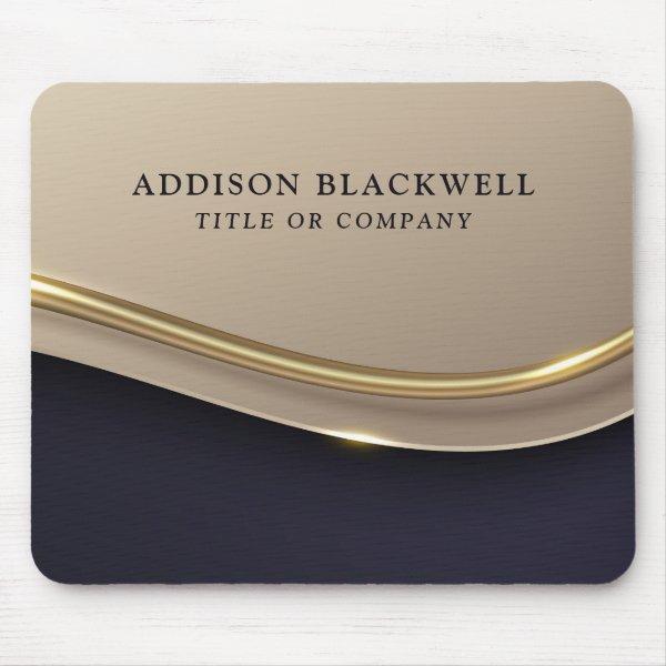 Custom Name Luxury Dark Blue Gold Mouse Pad