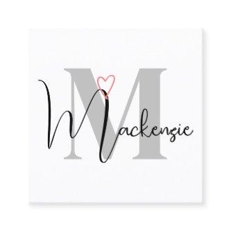 Custom Name Monogrammed Calligraphy Pink Heart  Square
