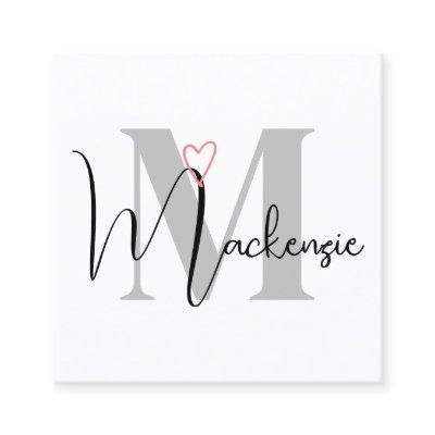 Custom Name Monogrammed Calligraphy Pink Heart  Square