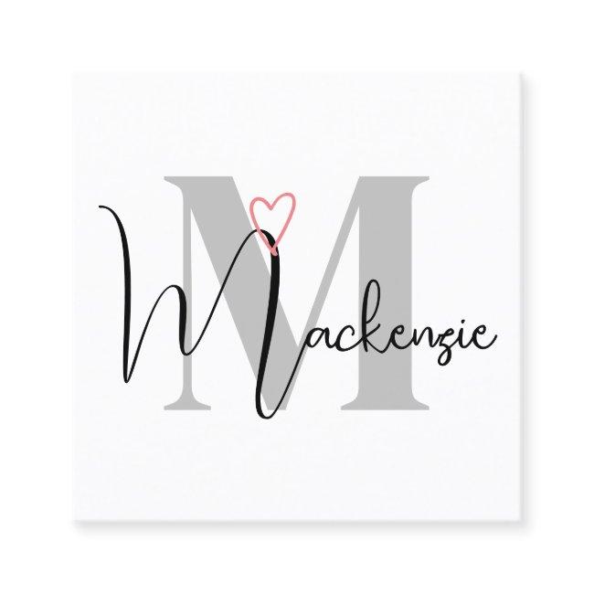 Custom Name Monogrammed Calligraphy Pink Heart Square