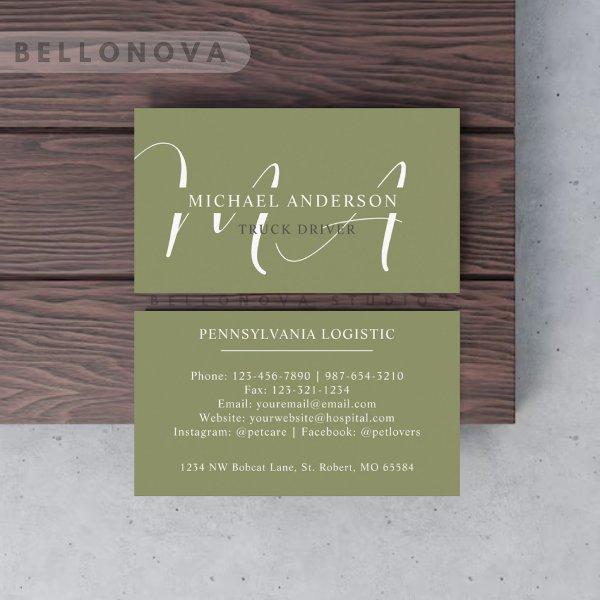 Custom Name Moss Sage Olive Green White Monogram