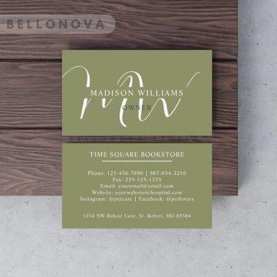 Custom Name Moss Sage Olive Green White Monogram