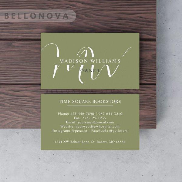 Custom Name Moss Sage Olive Green White Monogram