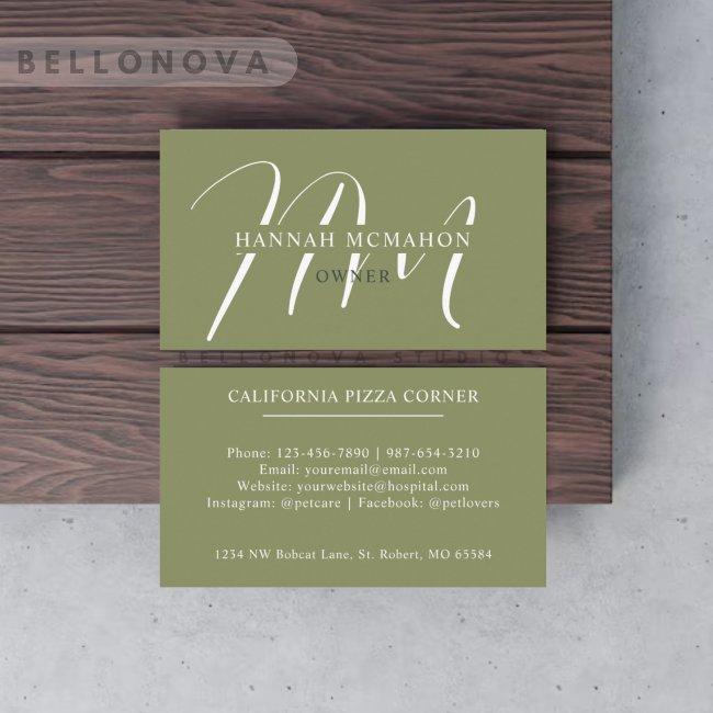 Custom Name Moss Sage Olive Green White Monogram