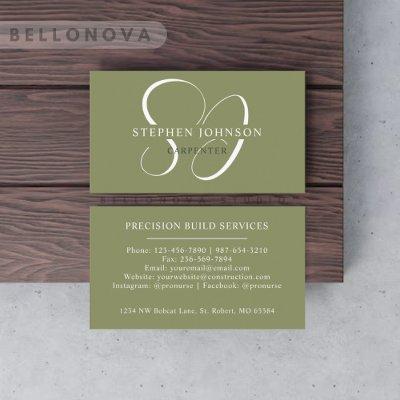 Custom Name Moss Sage Olive Green White Monogram