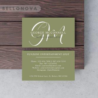 Custom Name Moss Sage Olive Green White Monogram