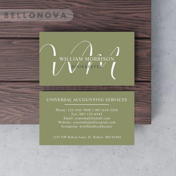 Custom Name Moss Sage Olive Green White Monogram