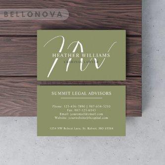 Custom Name Moss Sage Olive Green White Monogram