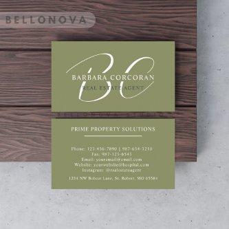 Custom Name Moss Sage Olive Green White Monogram