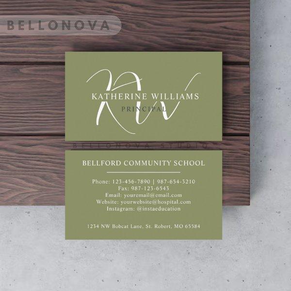 Custom Name Moss Sage Olive Green White Monogram