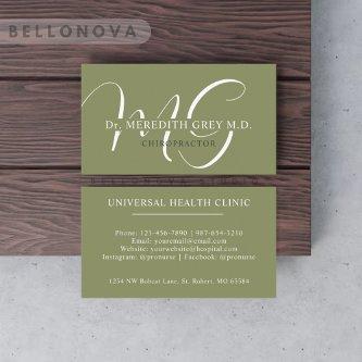 Custom Name Moss Sage Olive Green White Monogram