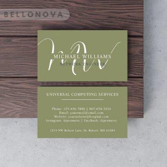 Custom Name Moss Sage Olive Green White Monogram