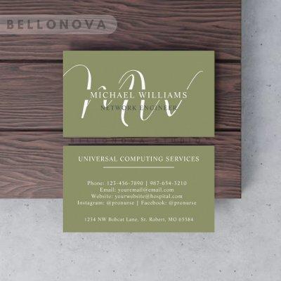 Custom Name Moss Sage Olive Green White Monogram