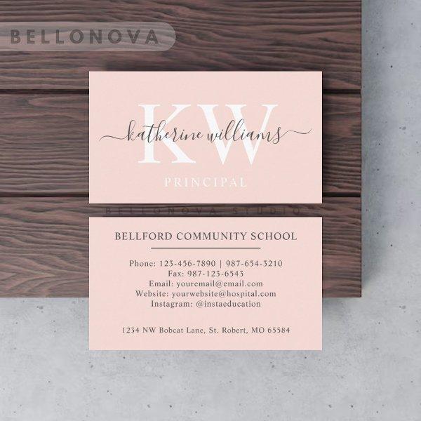 Custom Name Pale Peach Pink White Black Monogram