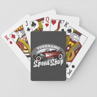 Custom NAME Red Hot Rod Roadster Speed Shop Garage Playing Cards