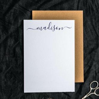 Custom Name Typography Blue & White  Note Card