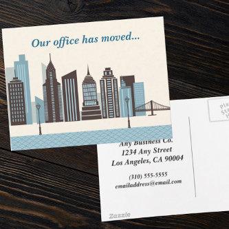 Custom Offices Have Moved Modern City Skyline Announcement Postcard