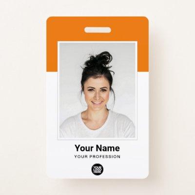 Custom Orange Employee Large Photo, BarCode, Name Badge