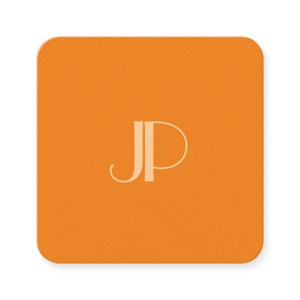 Custom Orange Modern Elegant Monogram Initial Square