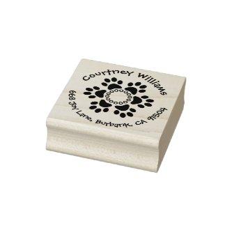 Custom Paw Print Flower Return Address Rubber Stamp