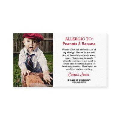 Custom Photo Allergy Alert Restaurant Emergency Calling Card
