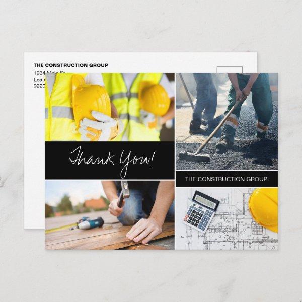 Custom Photo Construction Business Name Thank You Postcard